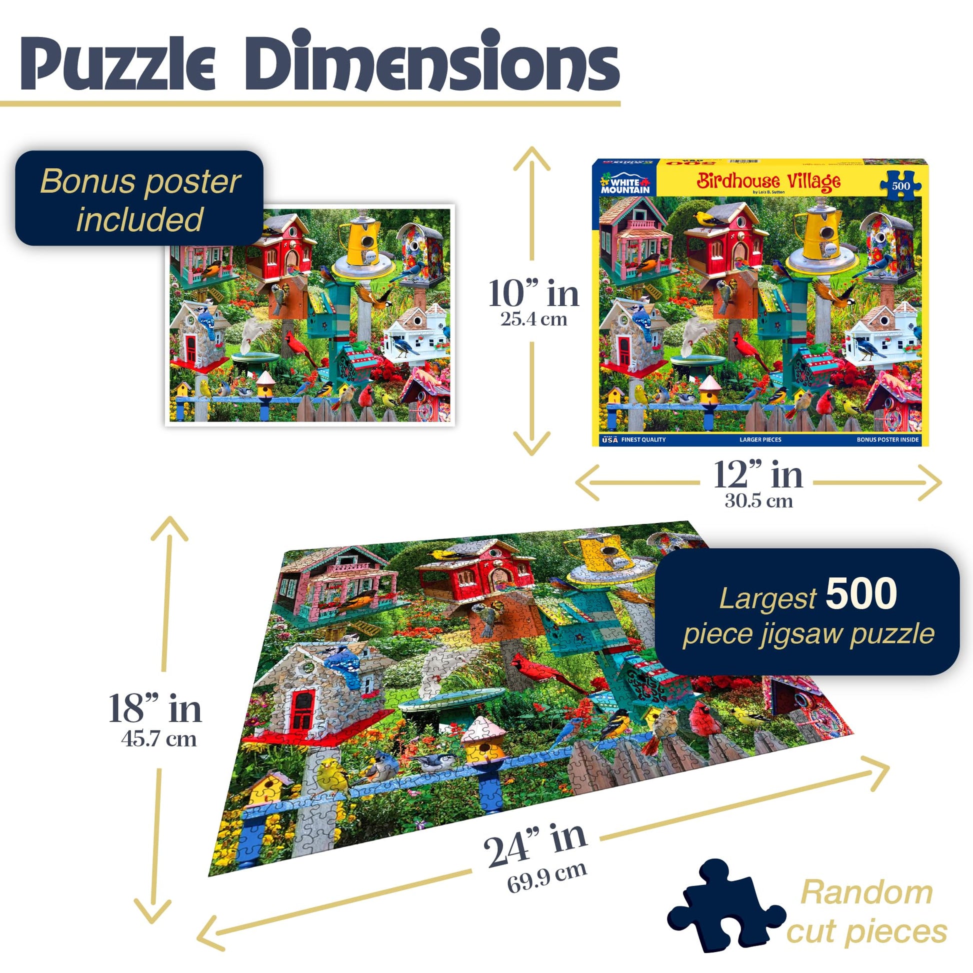 White Mountain Puzzles Birdhouse Village - 500 Piece Jigsaw Puzzle
