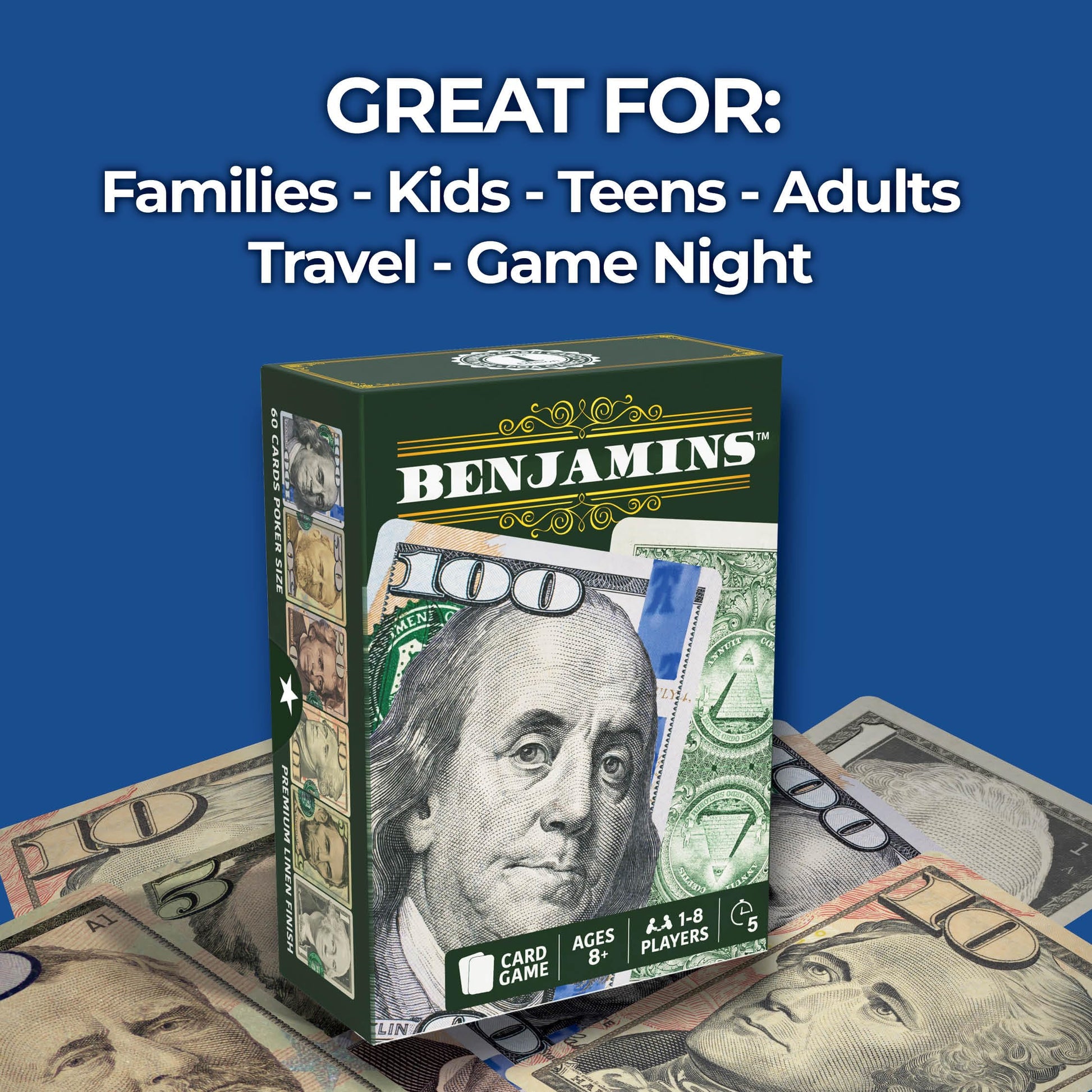 Benjamins Cash Cards - Money-Themed Card Games for Teens, Families & Adults. Fast-Paced Card Games for Parties, Travel and Game Night Where the Most