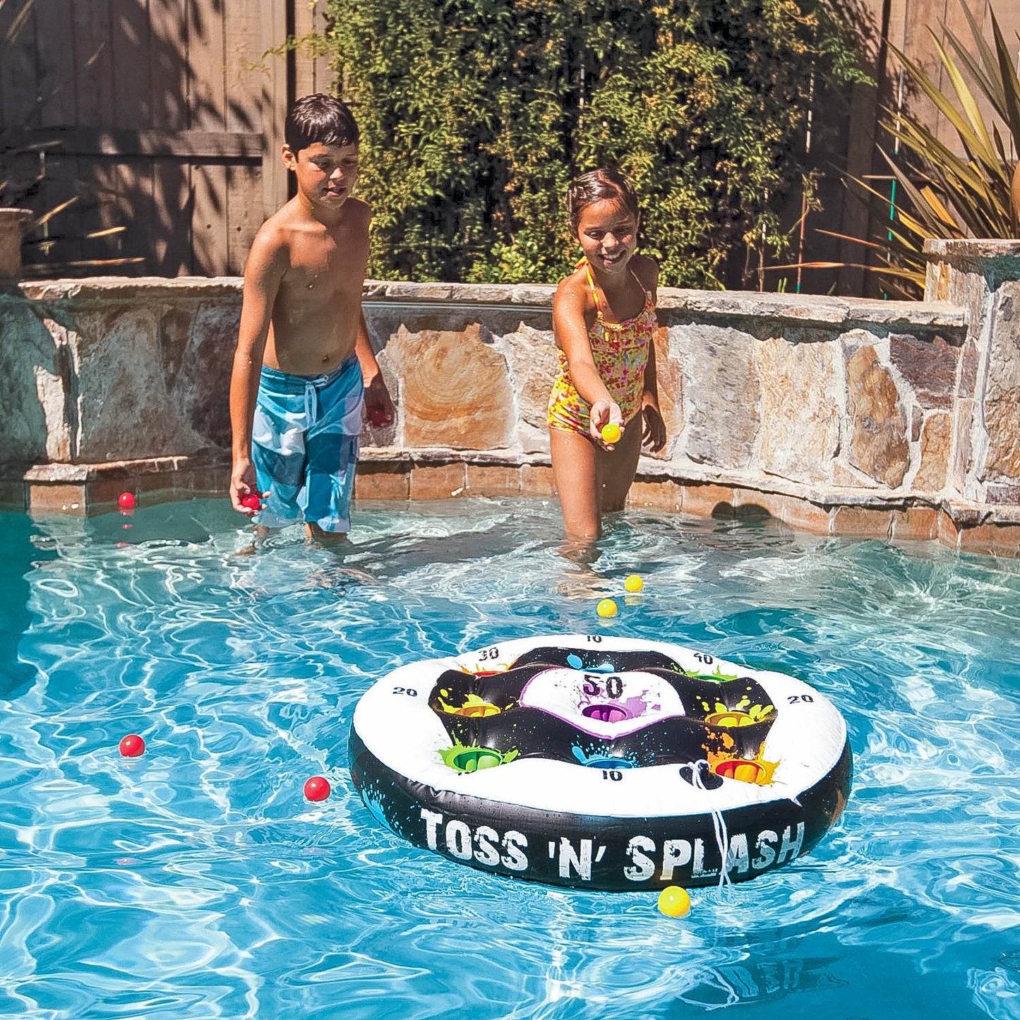 Poolmaster Toss ‘N’ Splash Inflatable Pool Game, Floating Pool Toss Game Set with Balls and Scoring Targets, Pool Party Game for Kids, Teens
