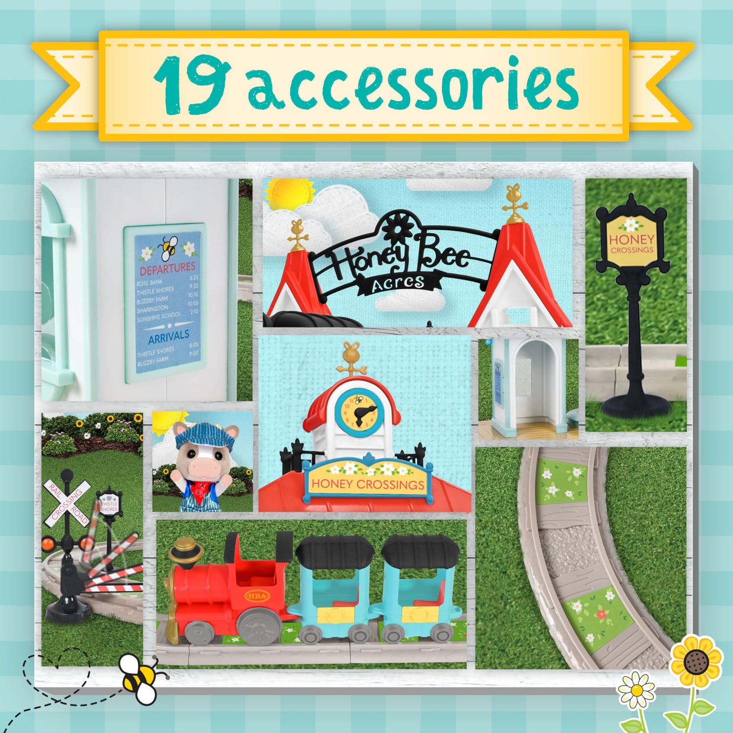 Honey Bee Acres Thistlestop Train Station, Complete Set with Miniature Doll Figure, 19 Pieces