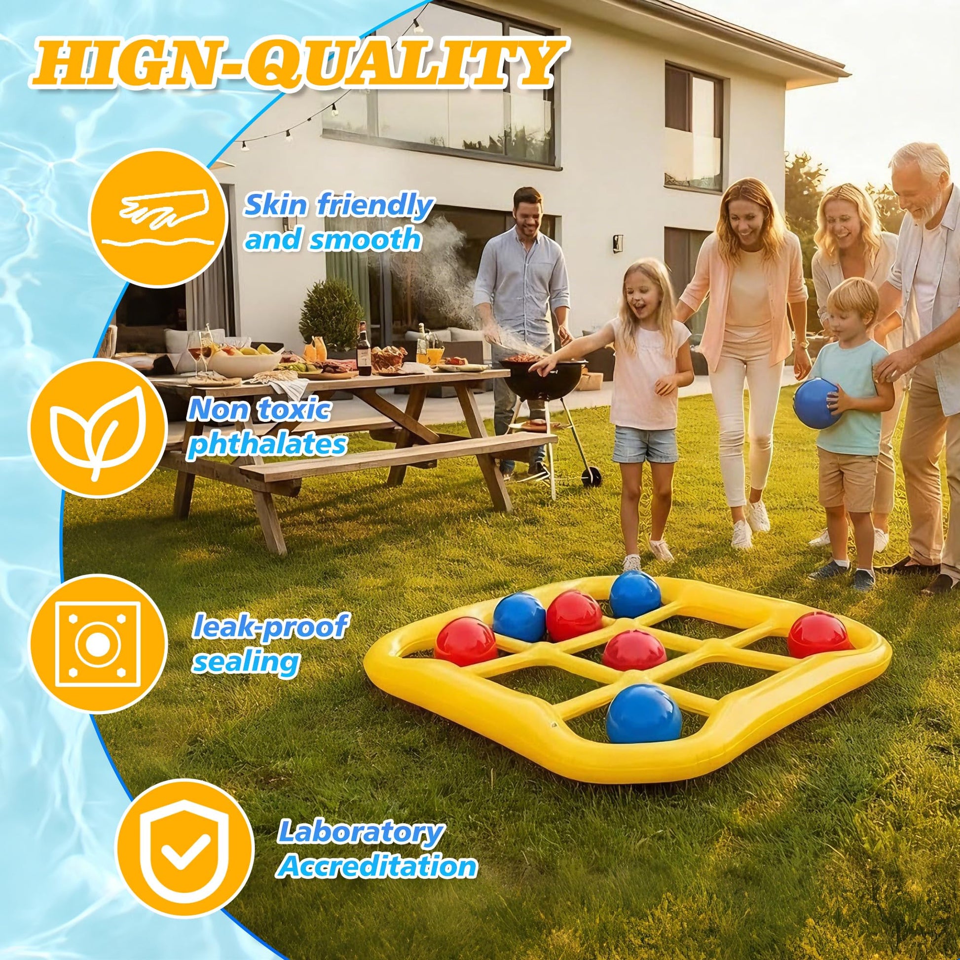 Azurphoric Inflatable Tic-Tac-Toe Pool Toys Games, Giant Pool Floats Water Games with 10 Balls & Manual Air Pump, Summer Outdoor Swimming Pool Party