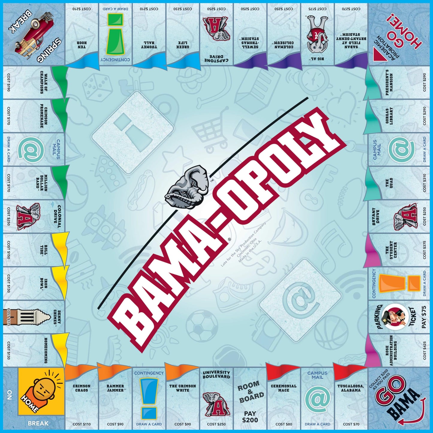 Late for the Sky BAMAOPOLY University of Alabama Board Game, Campus Landmarks Edition, 2-6 Players Ages 8+, Family Party Strategy Opoly for Alumni