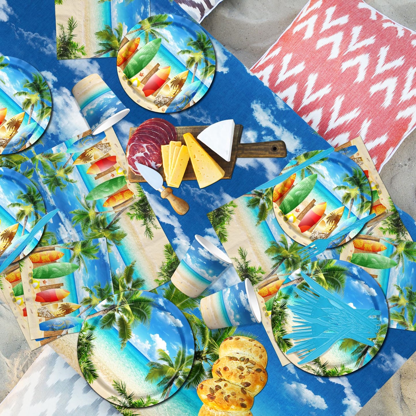 Beach Birthday Party Decorations, 142PCS Beach Party Paper Plates Napkins Tablecloth for Summer Tropical Hawaiian Party Decorations