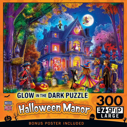 MasterPieces 300 Piece EZ Grip Jigsaw Puzzle - Glow in the Dark - Halloween Manor - 18"x24"
