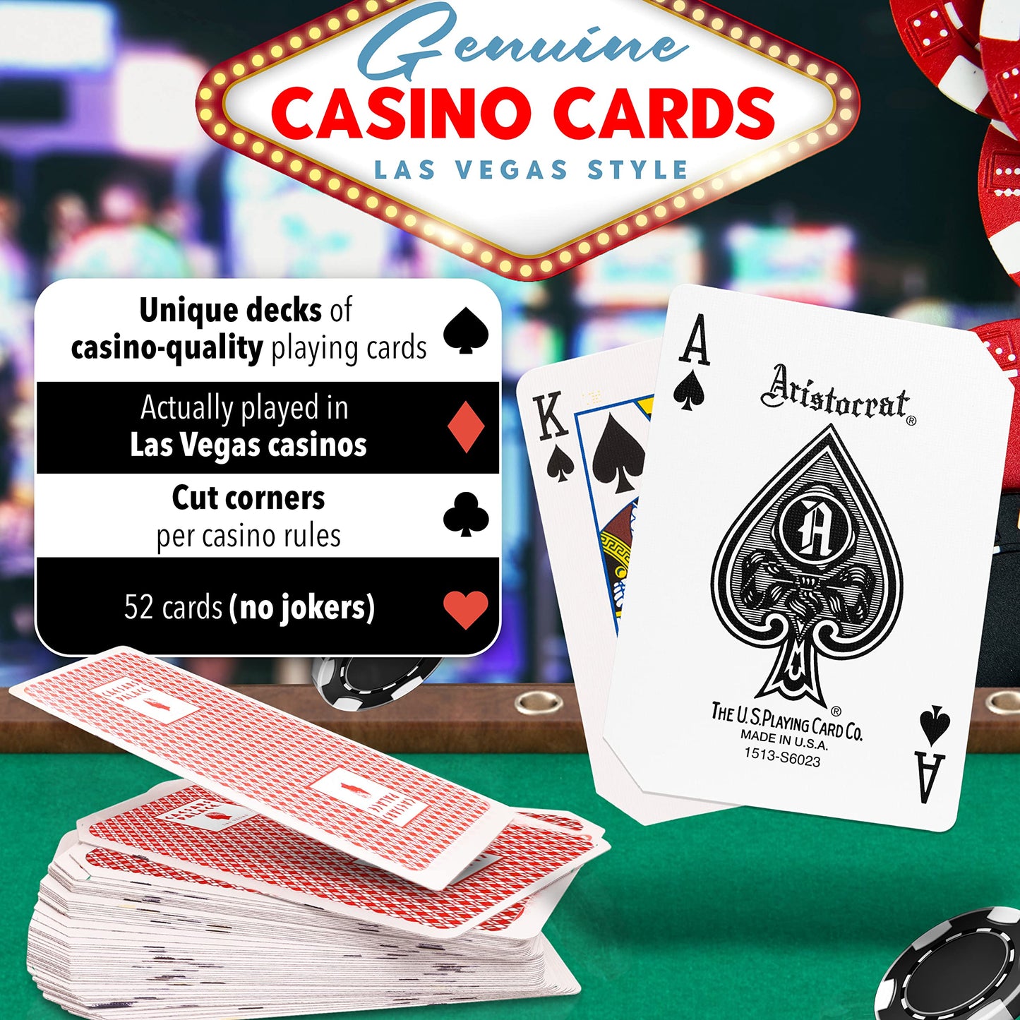 Authentic Las Vegas Casino Playing Cards - 2 Deck Bundle (No Jokers) - Used Casino Cards with Cut Corners, Standard Size - Designs from Assorted