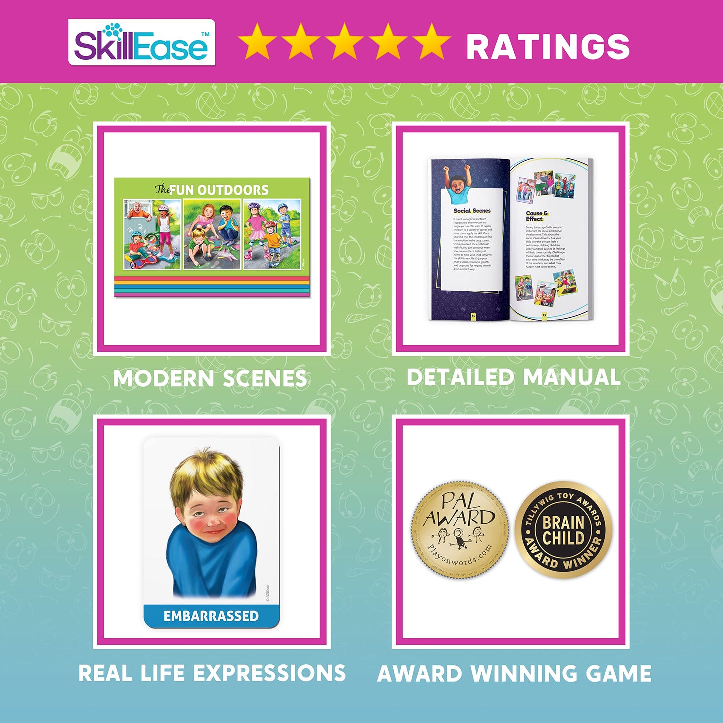 SkillEase Happy or Not, Bingo Emotions and Feelings Activity for Social Skills, Social Emotional Learning Activities, Therapy and Counseling Game