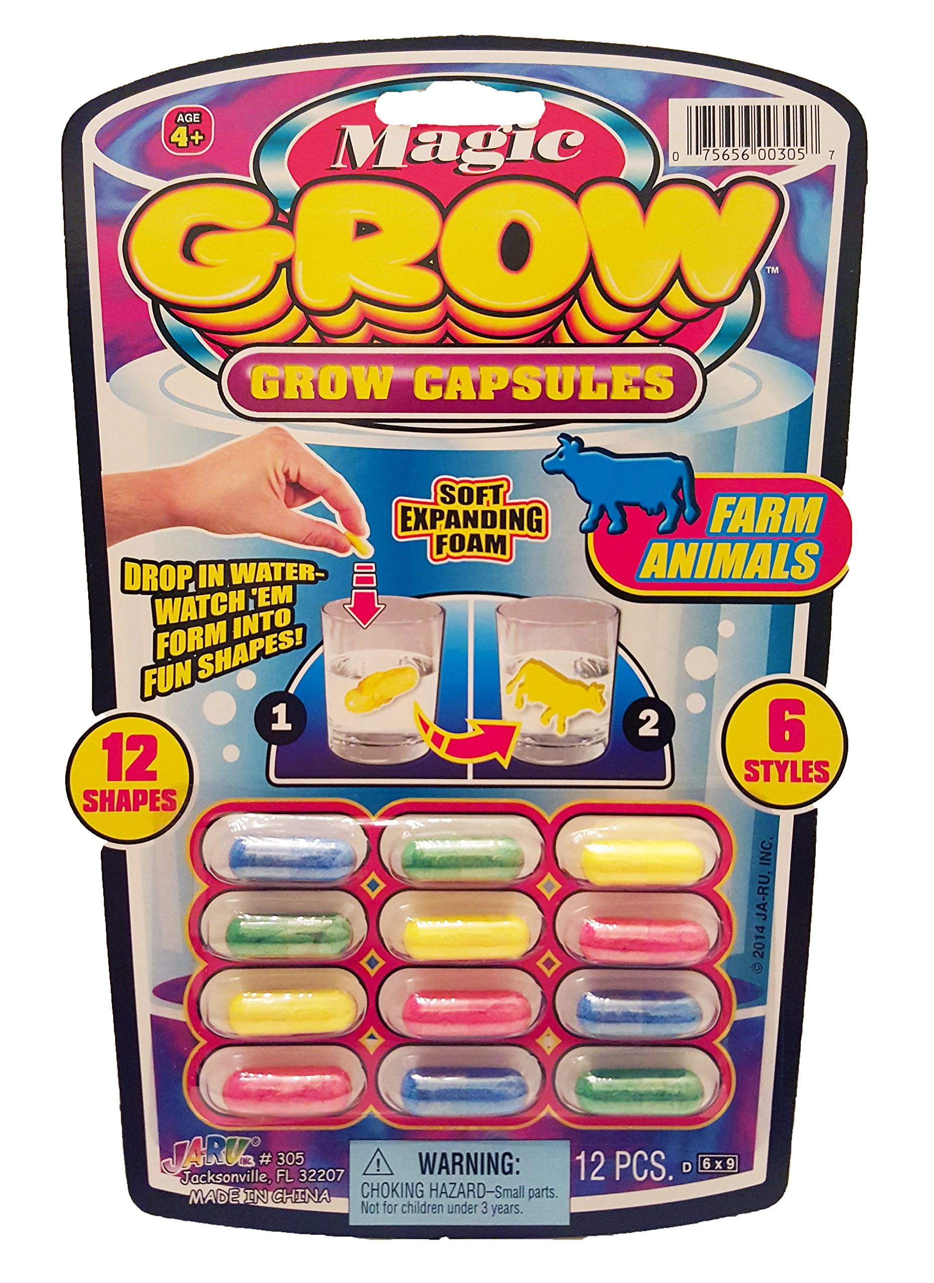 JA-RU Universal Specialties, Magic Grow Capsules 6 Pack, 72 Capsules Sea Creatures, Dinosaur, Animal Farm Toys. Water Growing Toys for Kids. Animal