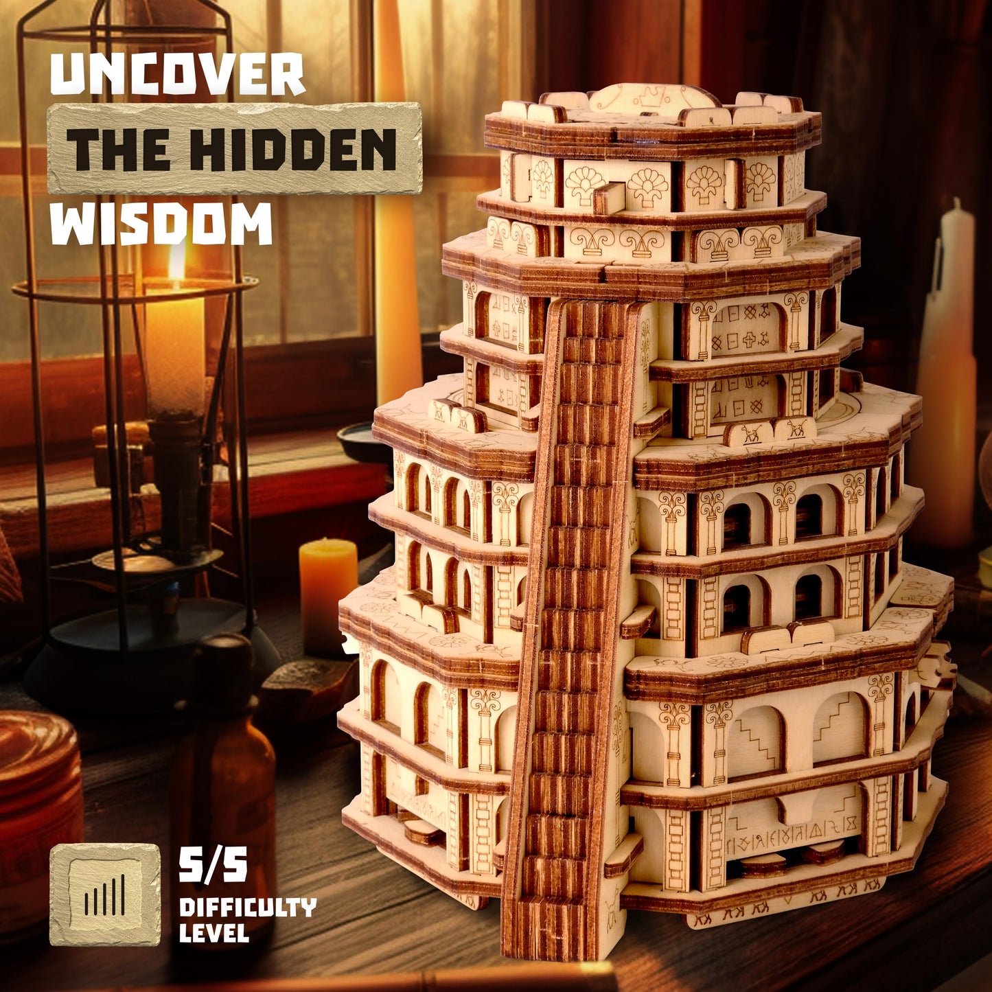 ESC WELT Quest Tower Puzzle Box - 3D Wooden Escape Game for Adults & Teens, Brain Teaser Logic Puzzle with Secret Compartment, Unique Gift Idea