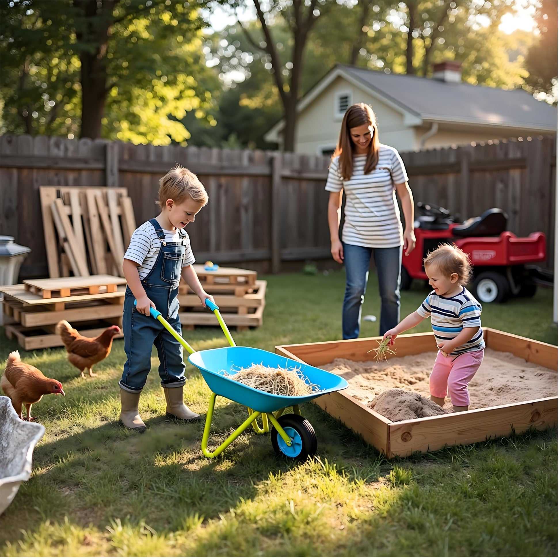 G & F Kids Metal Wheelbarrow, Child-Size Steel Garden Wheelbarrow for Toddlers & Kids, Sturdy Single-Wheel Design for Outdoor Play, Gardening
