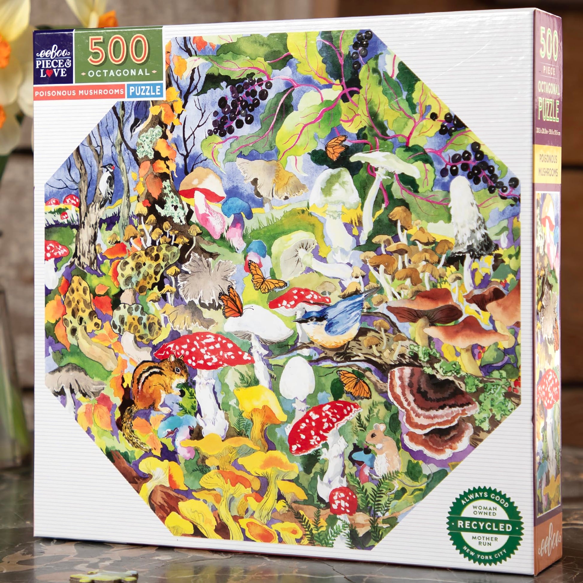 eeBoo Poisonous Mushrooms 500 Piece Octagon Jigsaw Puzzle, 20.3" x 20.3"