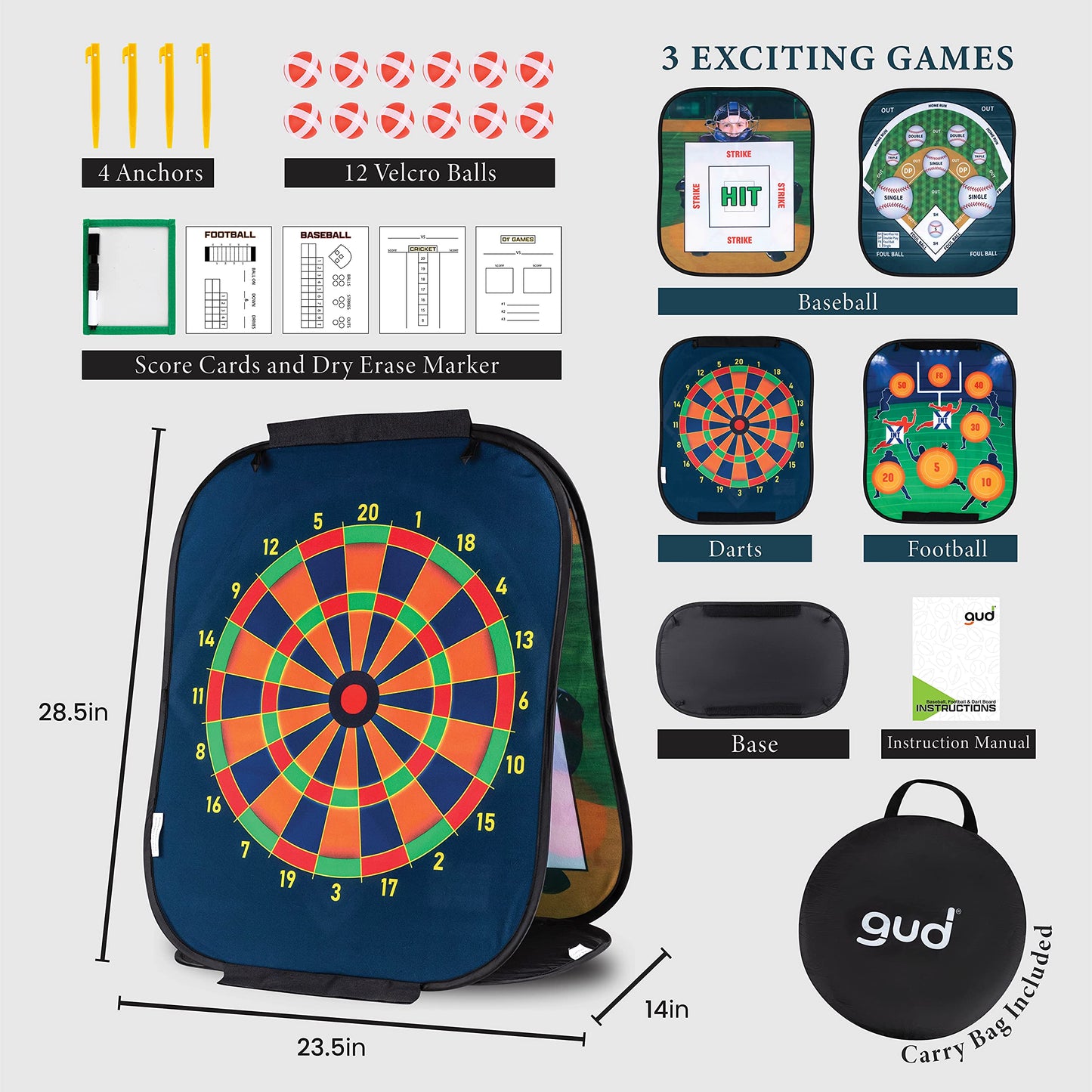 GUD Baseball & Darts Games, Sports Gifts for Kids Teens Adults, Target Party Toy, Tailgating Indoor Outdoor Fun