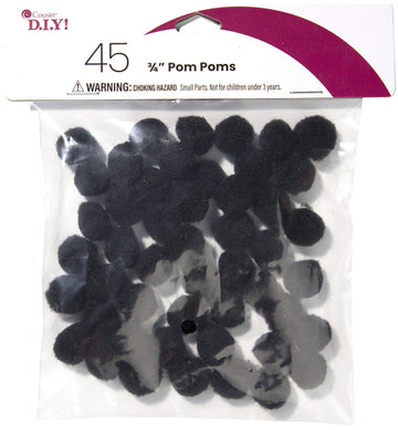 Cousin DIY Black 3/4 inch Poms, 45 Pack