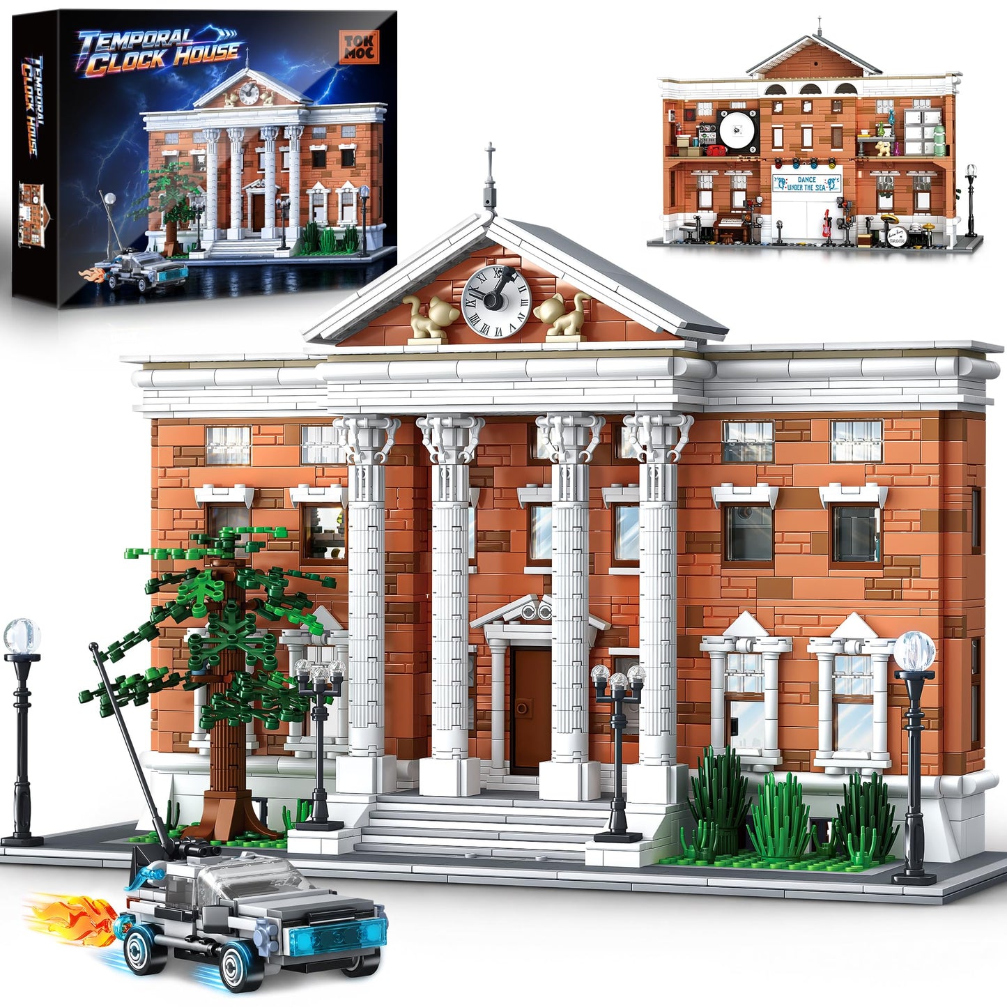 HiDectee Future Clock House Building Blocks with Retro Sports Car - 2-in-1 City Architecture Building Set Display & 5-Room Interior Diorama - Creative