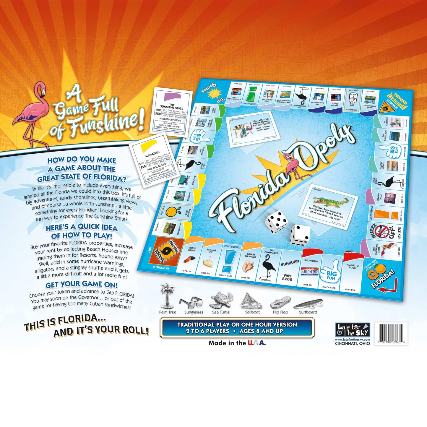 Late for the Sky Florida-Opoly Board Game - Florida property trading family strategy for 2-6 players, ages 8+, party game night, educational travel