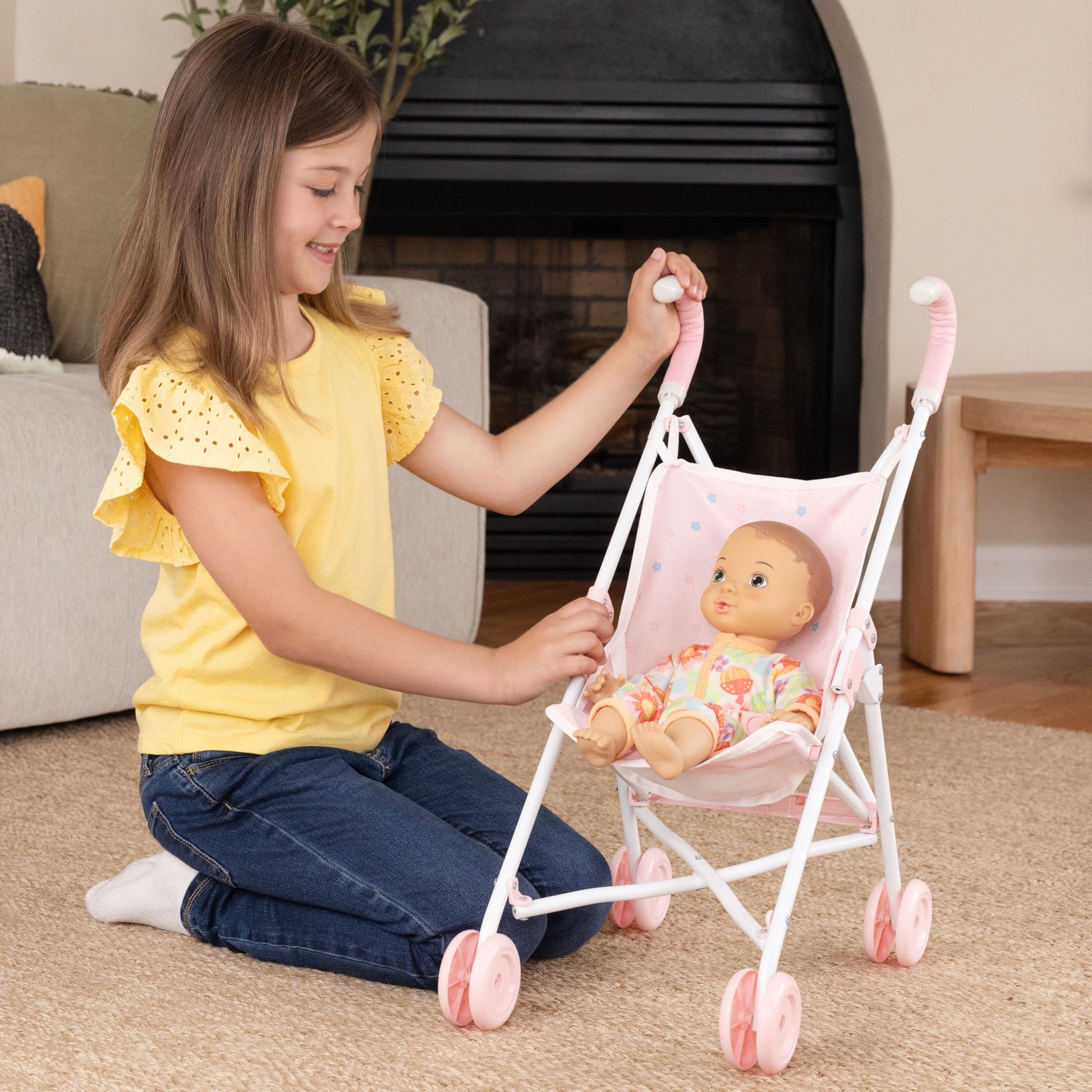 Baby Doll Stroller Toy for Girls - Foldable Lightweight Pretend Baby Stroller for Dolls with Safety Straps - Realistic Doll Carriage for 18 to 20 Inch