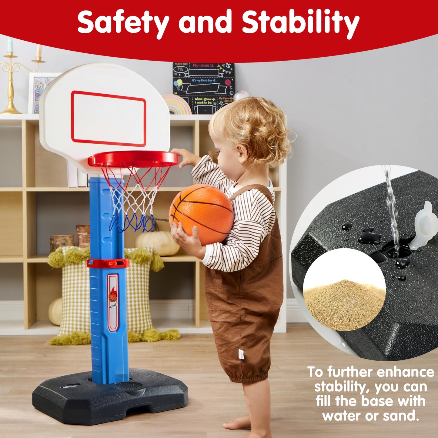 JOYIN Toddler Basketball Hoop Indoor, Adjustable Basketball Goal for Kids with 4 Balls, Game Toys for Playroom Pool Outdoor, Birthday Gift for Baby