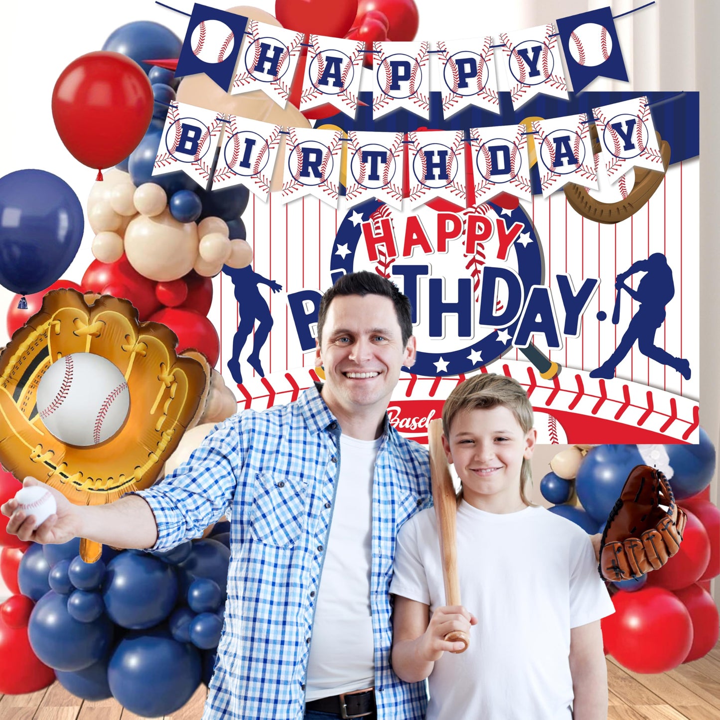Baseball Party Decorations, Include Sport Themed Birthday Backdrop, Happy Birthday Banners, Baseball Balloons, Honeycomb Centerpiece