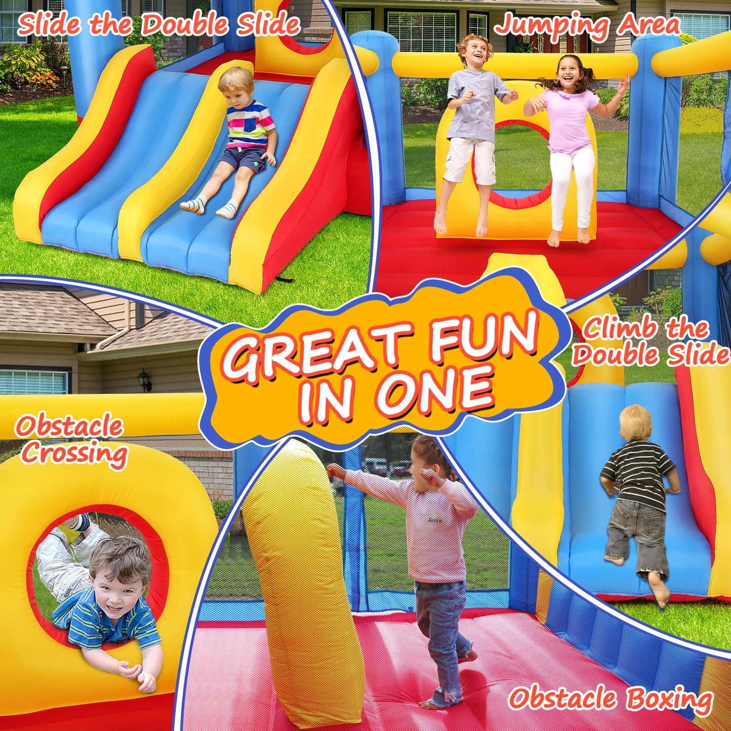 Whubefy Bounce House, Inflatable Bounce House for Kids 3-6 Big Kids 8-12, Indoor/Outdoor Double Slide Obstacle Bouncer with Blower, 12 x 9FT Jumping