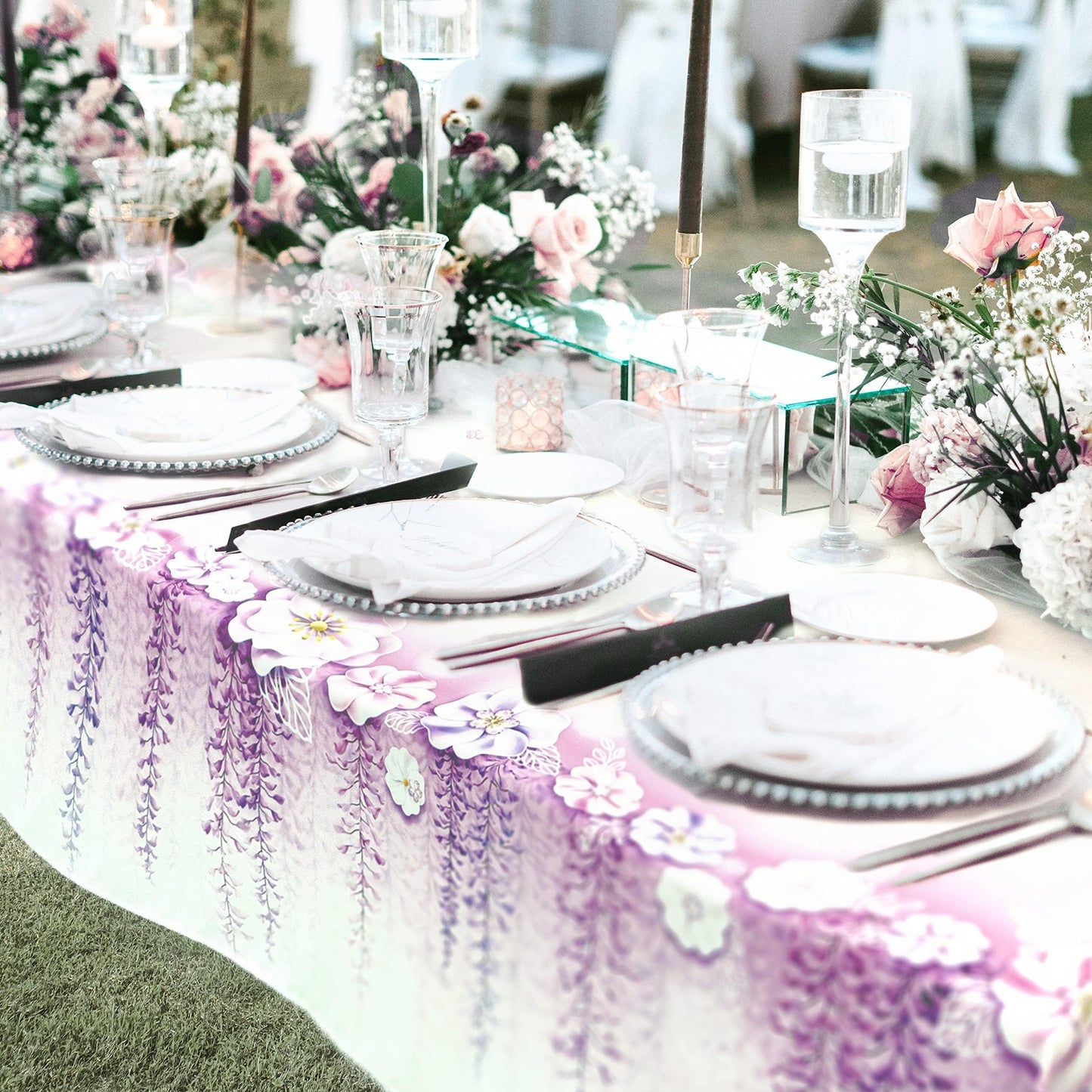 Cheerland Lavender Tablecloth Purple Floral Party Decorations Coming of Age Quinceanera Princess Theme Fabric Spring Table Cover Girls Birthday Hen