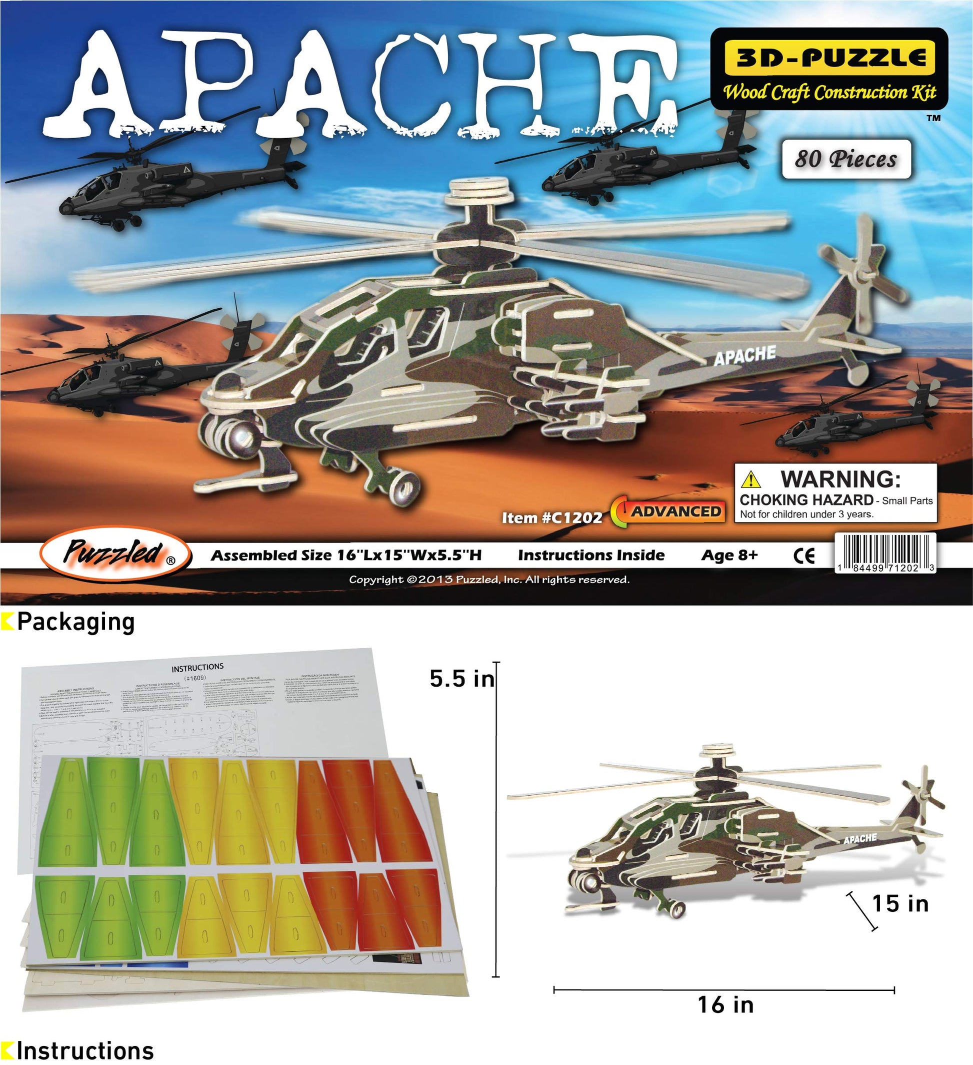 Puzzled Apache 3D Jigsaw Puzzle (80-Piece), 16 x 15 x 5.5"