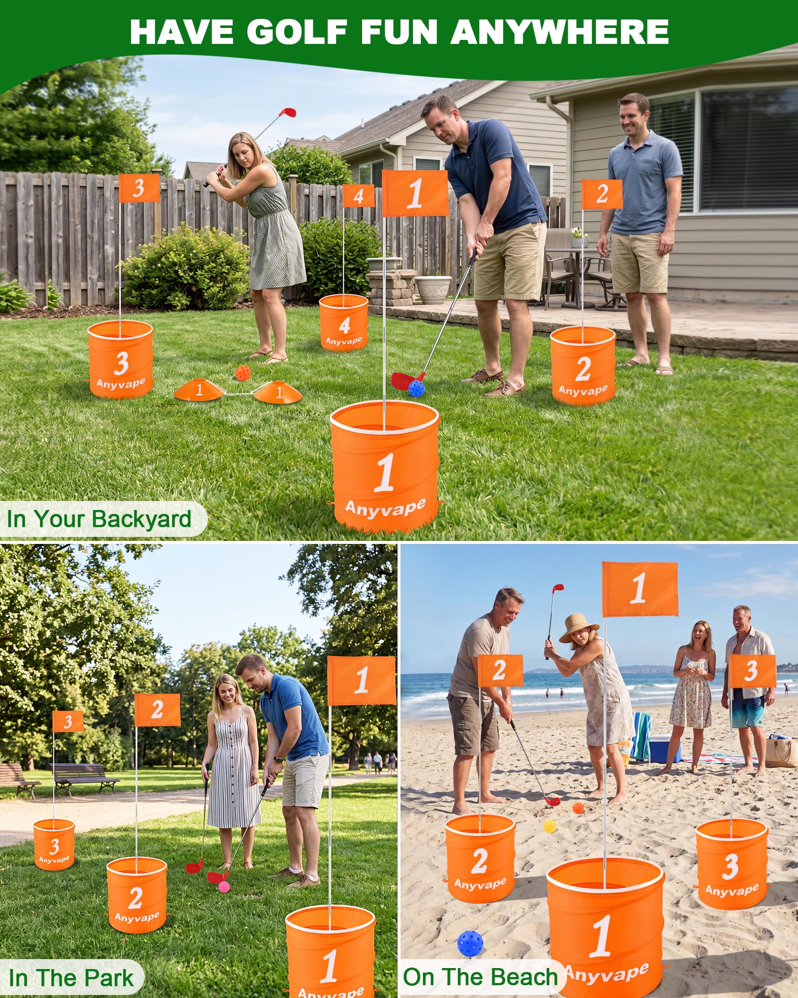 Anyvape Golf Bucket Yard Game 6 Holes Outdoor Backyard Golf Game for Adults