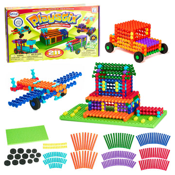 Popular Playthings Playstix, Building Sticks Kit For Kids, Construction Stem Building Toy Gift for Boys & Girls - 211 Piece