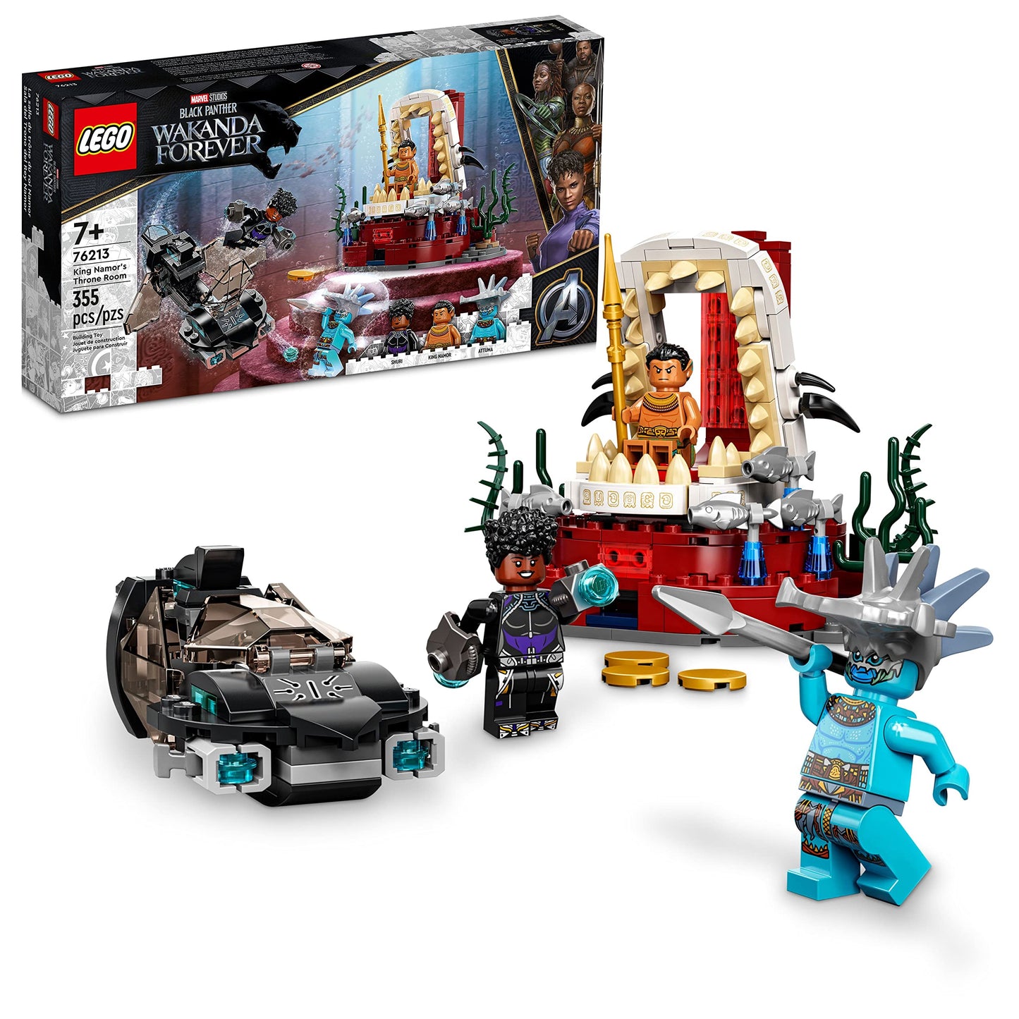 LEGO Marvel Black Panther Wakanda Forever King Namor’s Throne Room Building Kit 76213, Submarine Toy Building Set with 3 Marvel Mini Figures, Great