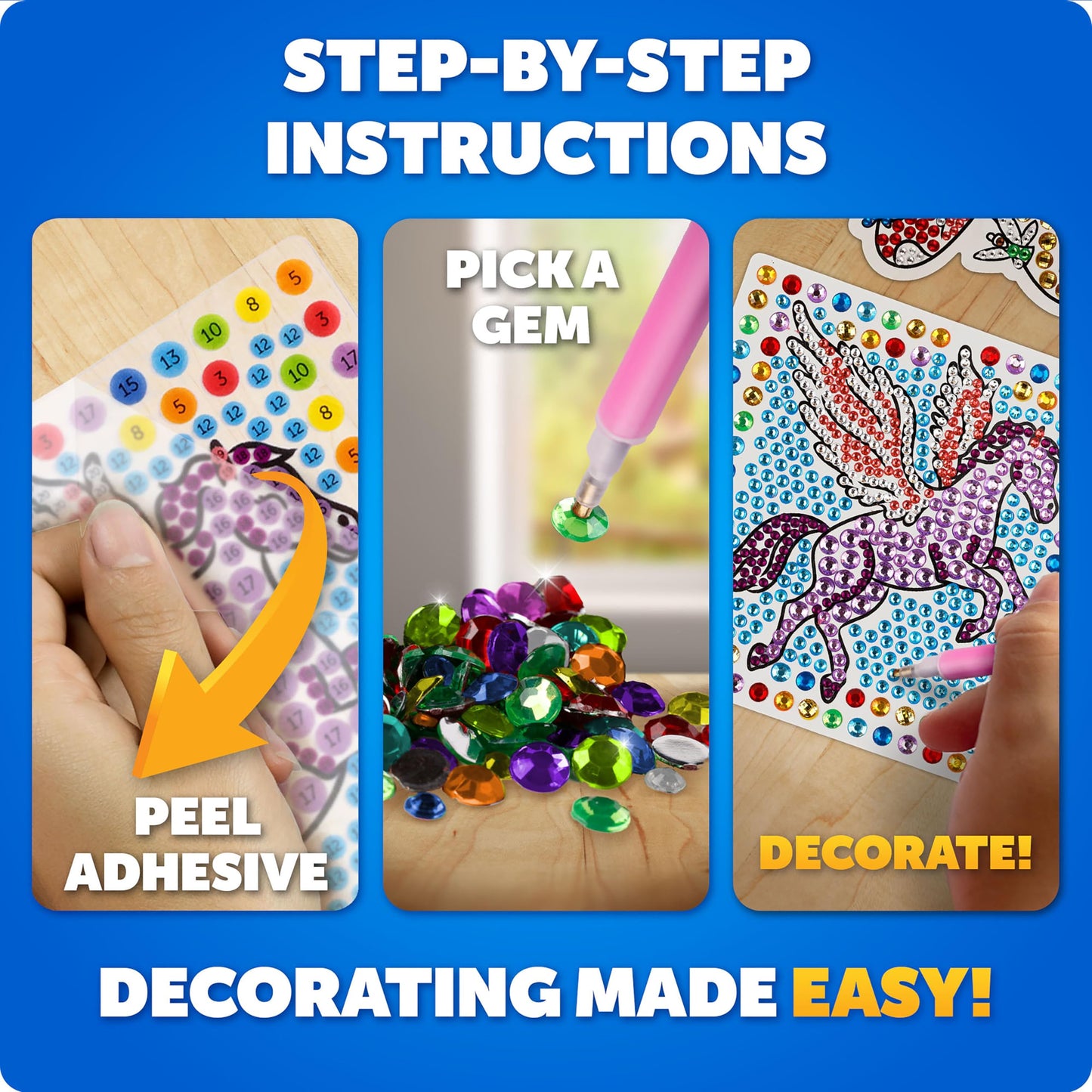 Blue Marble Ultimate Diamond Painting Kit for Kids - 6 Craft Activities with 1500+ Gems, Make 3 Window Art Pieces & 3 Keychains, Includes Applicator