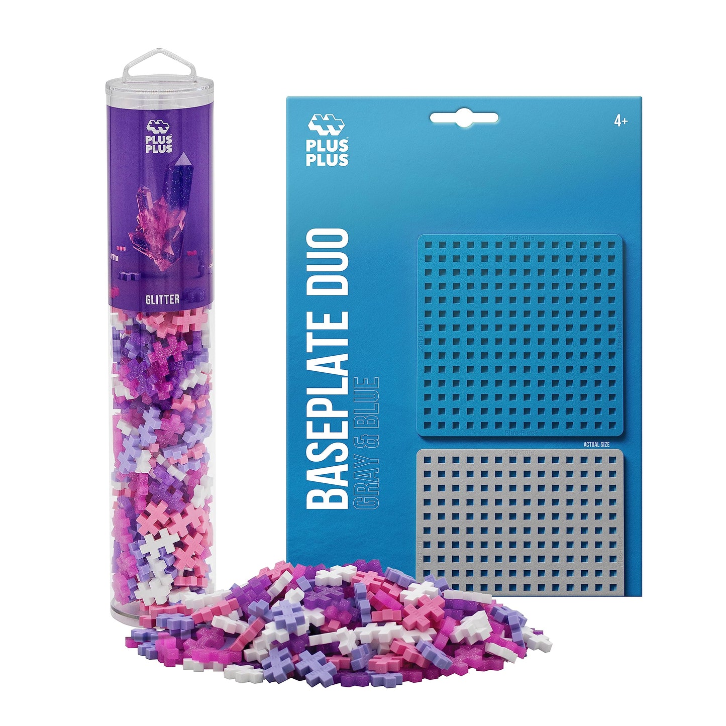 PLUS PLUS 240 Piece Glitter Mix Tube & Baseplate - Mini Interlocking Building Blocks Set, Stem Toys for Kids - Sensory Bin Fillers/Waffle Blocks Gifts