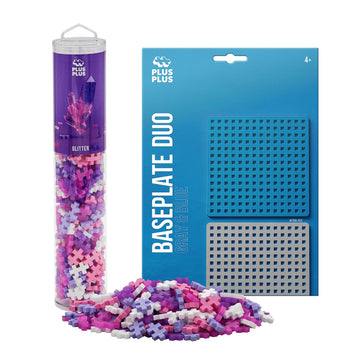 PLUS PLUS 240 Piece Glitter Mix Tube & Baseplate - Mini Interlocking Building Blocks Set, Stem Toys for Kids - Sensory Bin Fillers/Waffle Blocks Gifts