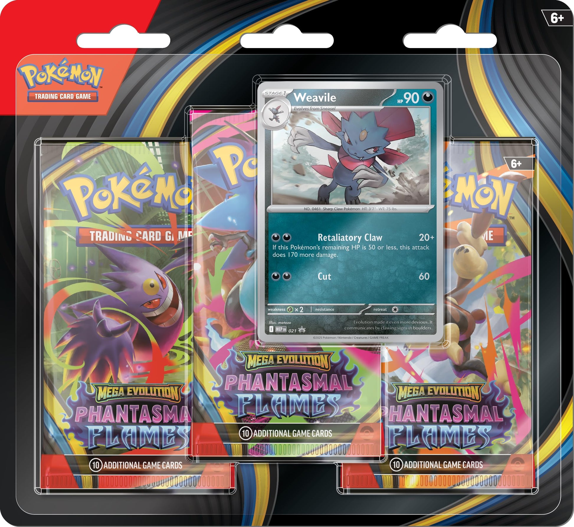 Pokémon TCG: Mega Evolution-Phantasmal Flames Triple Pack Weavile (1 Foil Promo Card & 3 Booster Packs)