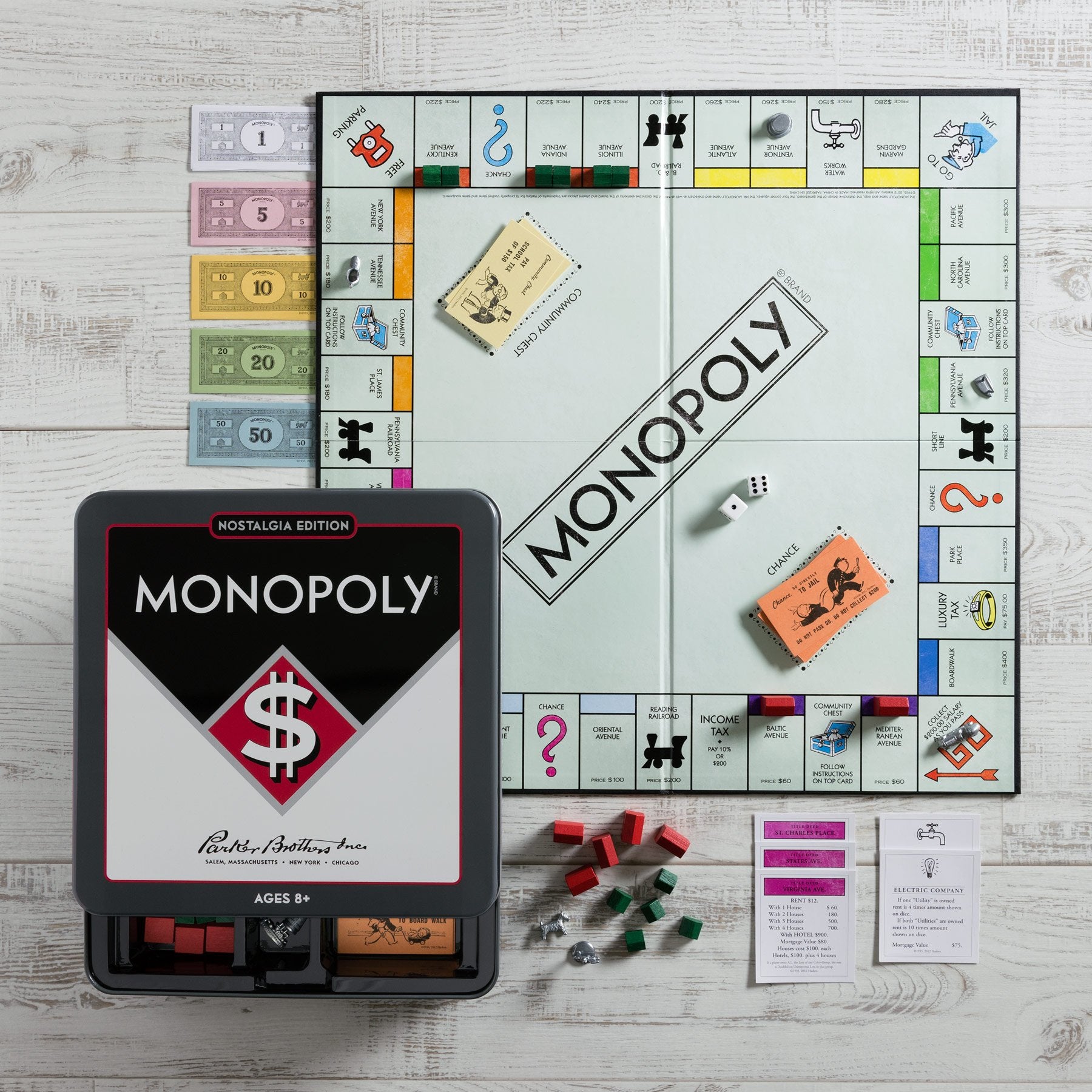 Monopoly Nostalgia Edition Board Game in Collectible Tin by WS Game Company - Vintage Style Property Trading Board Games for Ages 8+