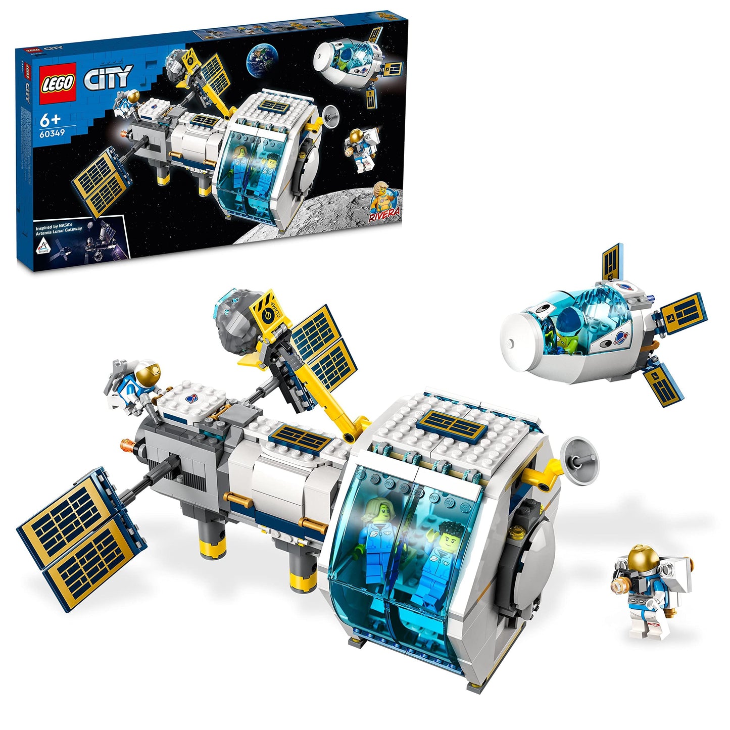 Lego City Lunar Space Station, 60349 NASA Inspired Building Toy, Model Set with Docking Capsule, Labs and 5 Astronaut Minifigures