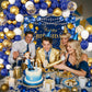 Blue and Gold Happy Birthday Decorations for Men,Birthday Banner, 70pcs Balloons, Backdrop,Balloon Arch Supplies for Boy