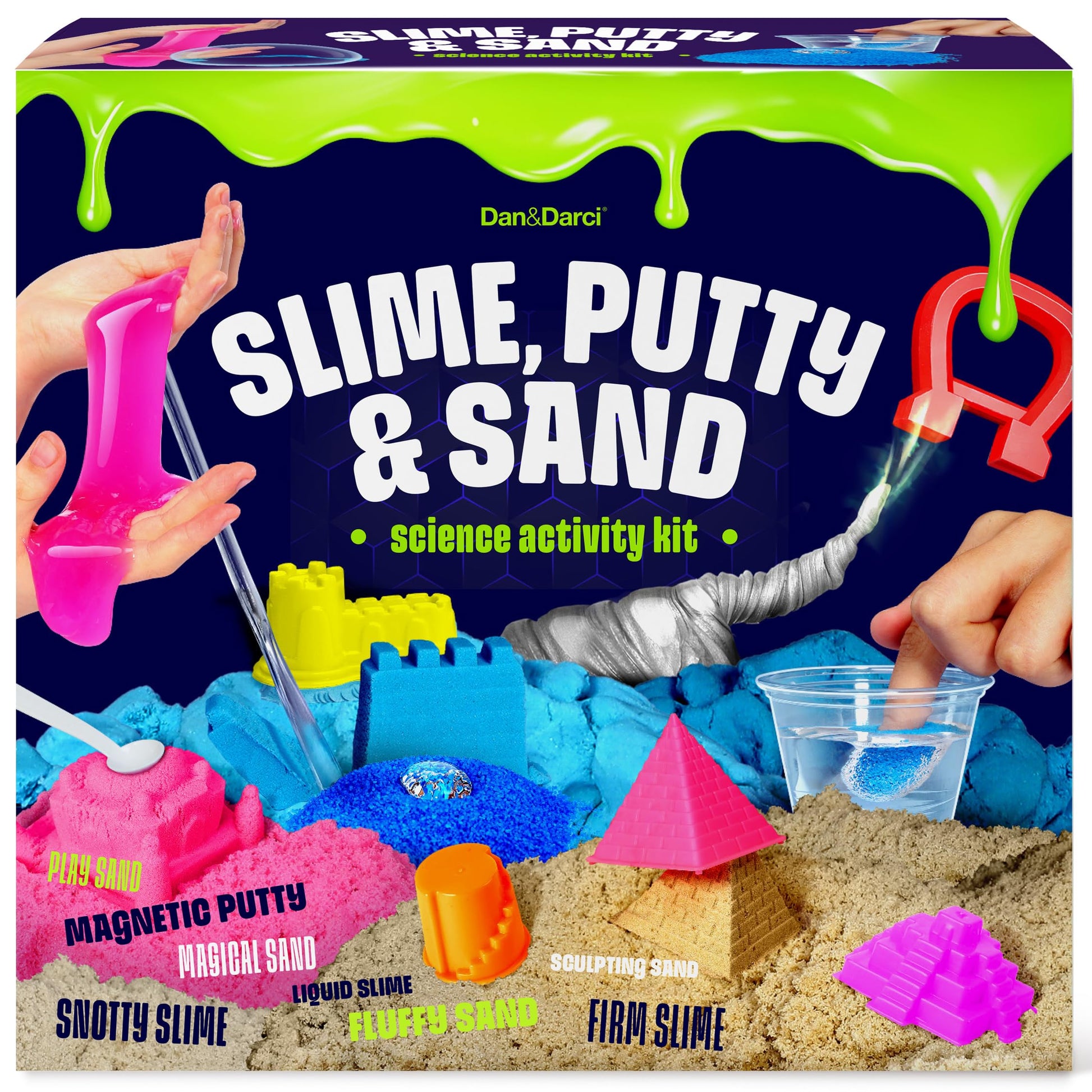 Dan&Darci Slime, Putty & Sand Sensory Science Kit - Slimes for Kids Age 8-10 8-12 - Play Sands Kits for Boys & Girls - 8 9 10 Year Old Boy Gifts