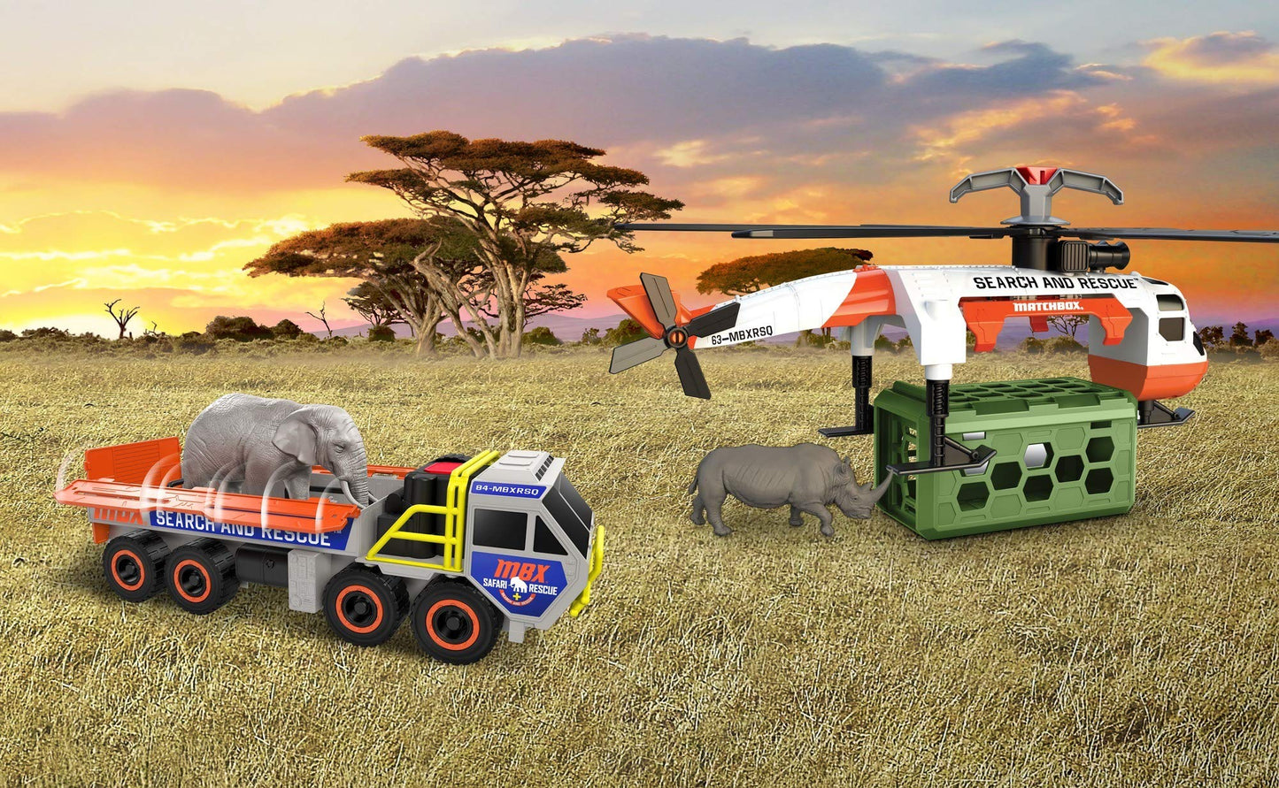 Matchbox Animal Rescue Combo Pack Vehicles Playset with 2 Safari Rescue Vehicles & 2 Animal Figures, Gift for Kids Ages 3 Years & Older