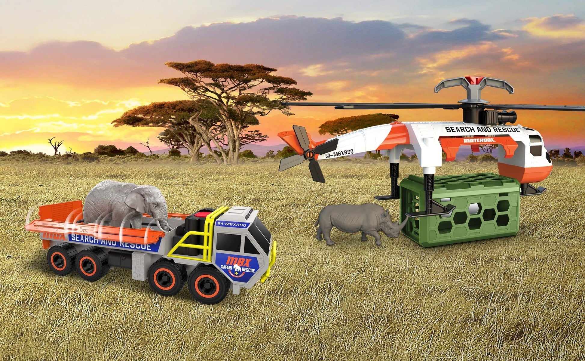 Matchbox Animal Rescue Combo Pack Vehicles Playset with 2 Safari Rescue Vehicles & 2 Animal Figures, Gift for Kids Ages 3 Years & Older