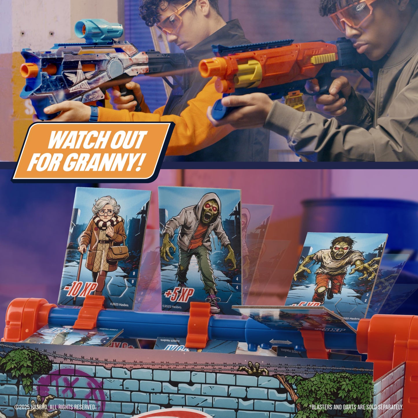 Nerf Zombie Spin Strike Electronic Target Game - Rotating Dart Blaster Game with Split-Apart Targets, 3 Modes & Multiplayer Play