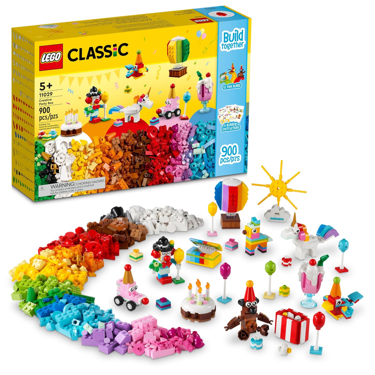 LEGO Classic Creative Party Box Bricks Set 11029, Family Games to Play Together, Includes 12 Mini-Build Toys: Teddy Bear, Clown, Unicorn, Fun for All
