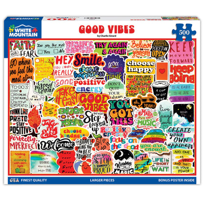 White Mountain 500 Piece Jigsaw Puzzle Retro Nostalgic Collage, Good Vibes