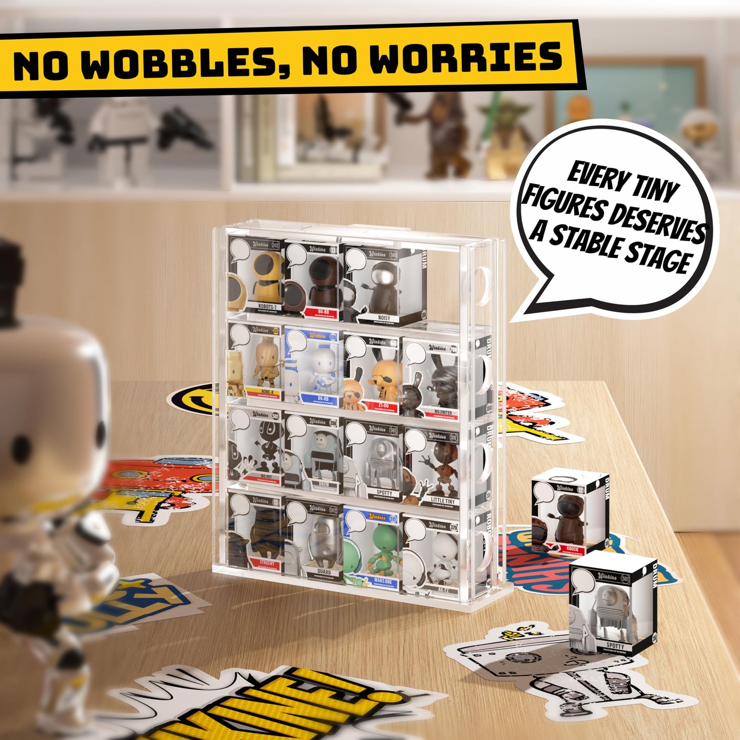 WINKINE Acrylic Display Case Bitty Protector Compatible with Funko Bitty Pop, 4-Tiered Clear Bittys Display Stand Shelf, Figure Stands Hard Case, Mini