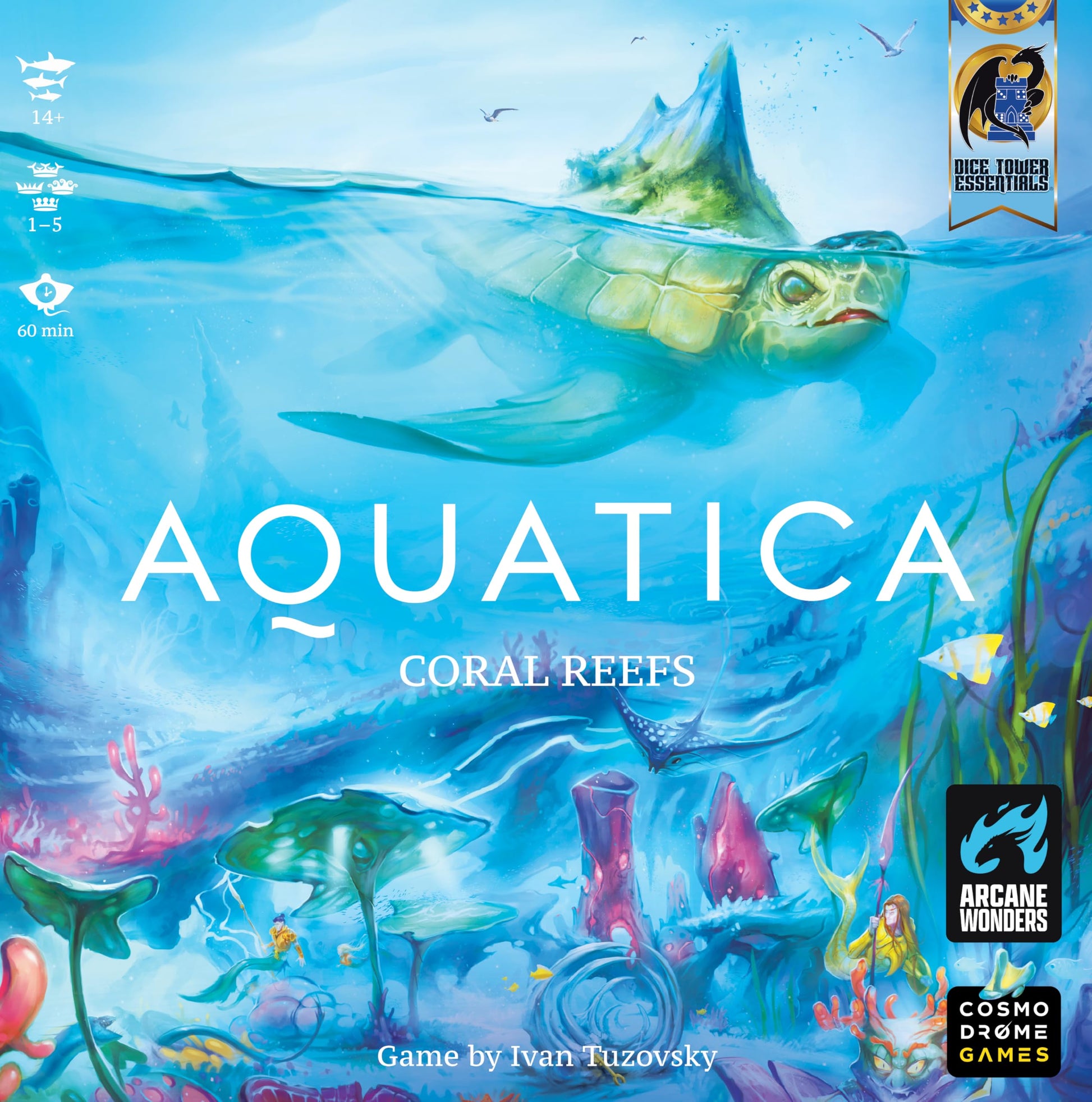 Arcane Wonders Aquatica Coral Reef Expansion Board Card Game - New Underwater Creatures Encounters - 1 to 5 Players Ages 14+ 60 Minutes - Enhance Your
