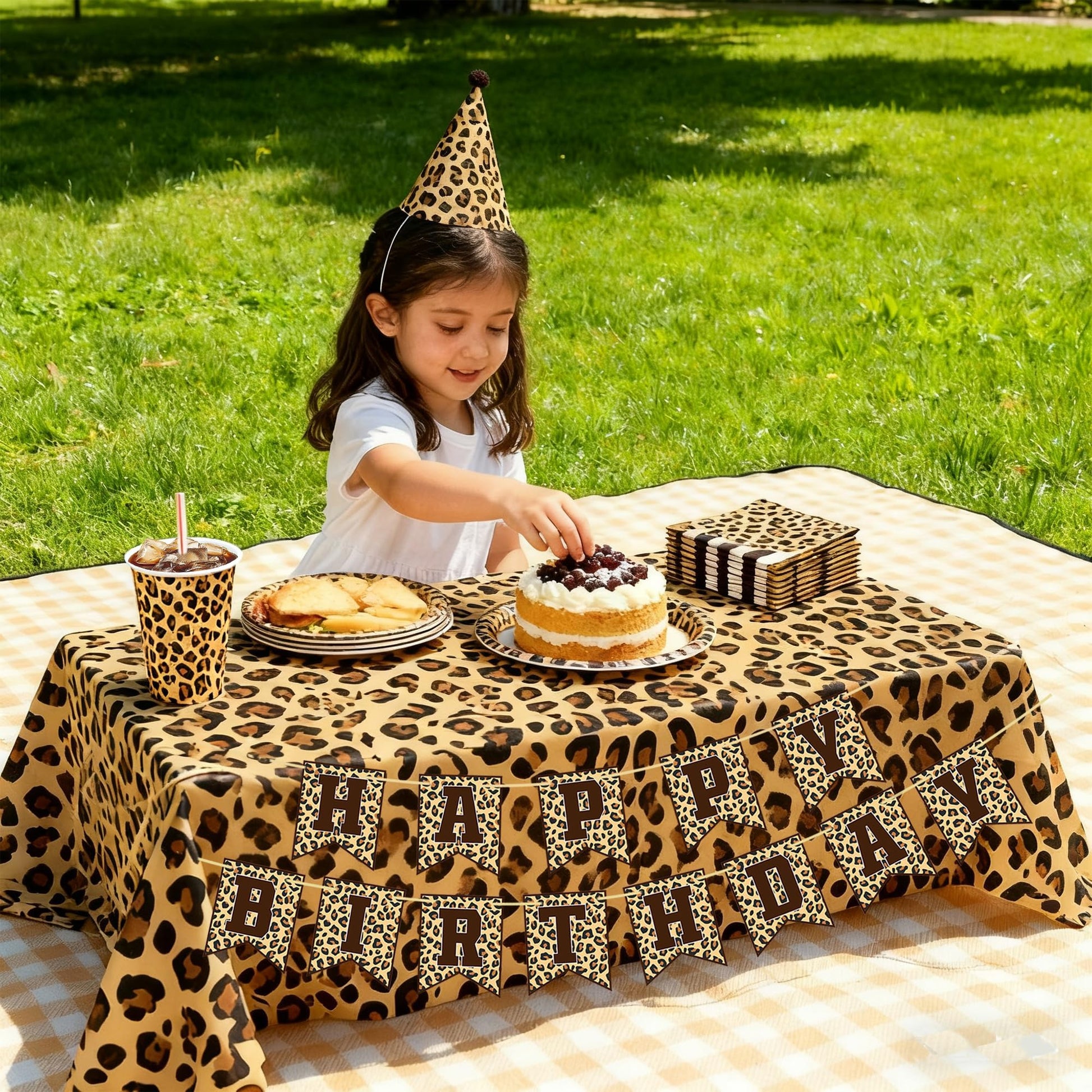 Leopard Print Party Supplies, Cheetah Happy Birthday Party Decorations with Plates Napkins Cups Tablecloth for Safari Animal Leopard Birthday Party