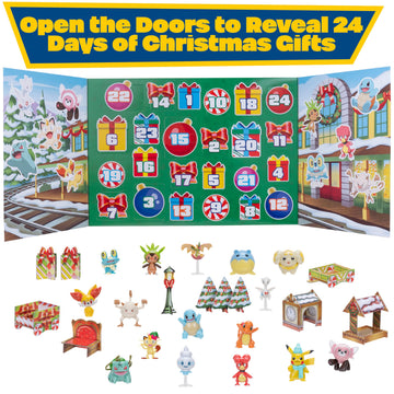 Pokémon 2025 Holiday Christmas Advent Calendar 24 Piece Gift Playset - Officially Licensed - Includes 2" Pikachu, Bulbasaur, Charmander & More - 16
