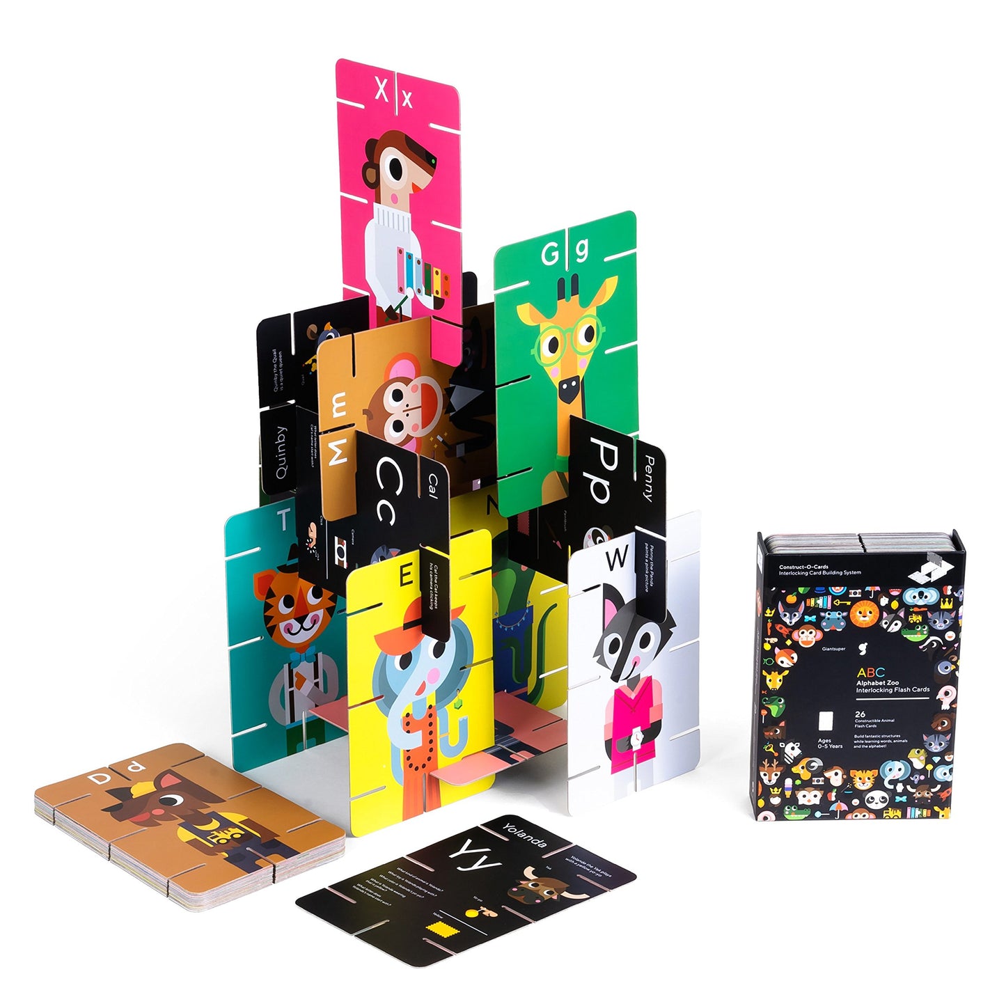 ABC Flash Cards Alphabet Zoo Constructible & Interlocking - Constructible Vocabulary/Animal/Color/Shape/Letter Cards for Toddlers and Preschoolers