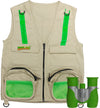 Combination Set: Eagle Eye Explorer Cargo Vest for kids with Reflective Safety Straps and 8x21 Magnification Binoculars with Soft Rubber Eye Piece