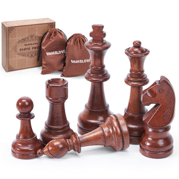 Vamslove Wooden Chess Pieces Large 4.5'' King Set of 32 Luxury Staunton Wood Chessmen for Chess Game Board (Chess Pieces Only), Velvet Storage Bags
