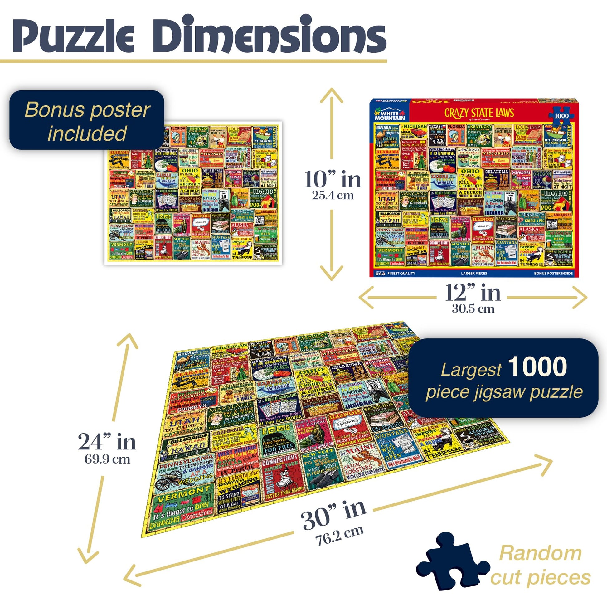 White Mountain 1000 Piece Jigsaw Puzzle Funny Rules, Crazy State Laws