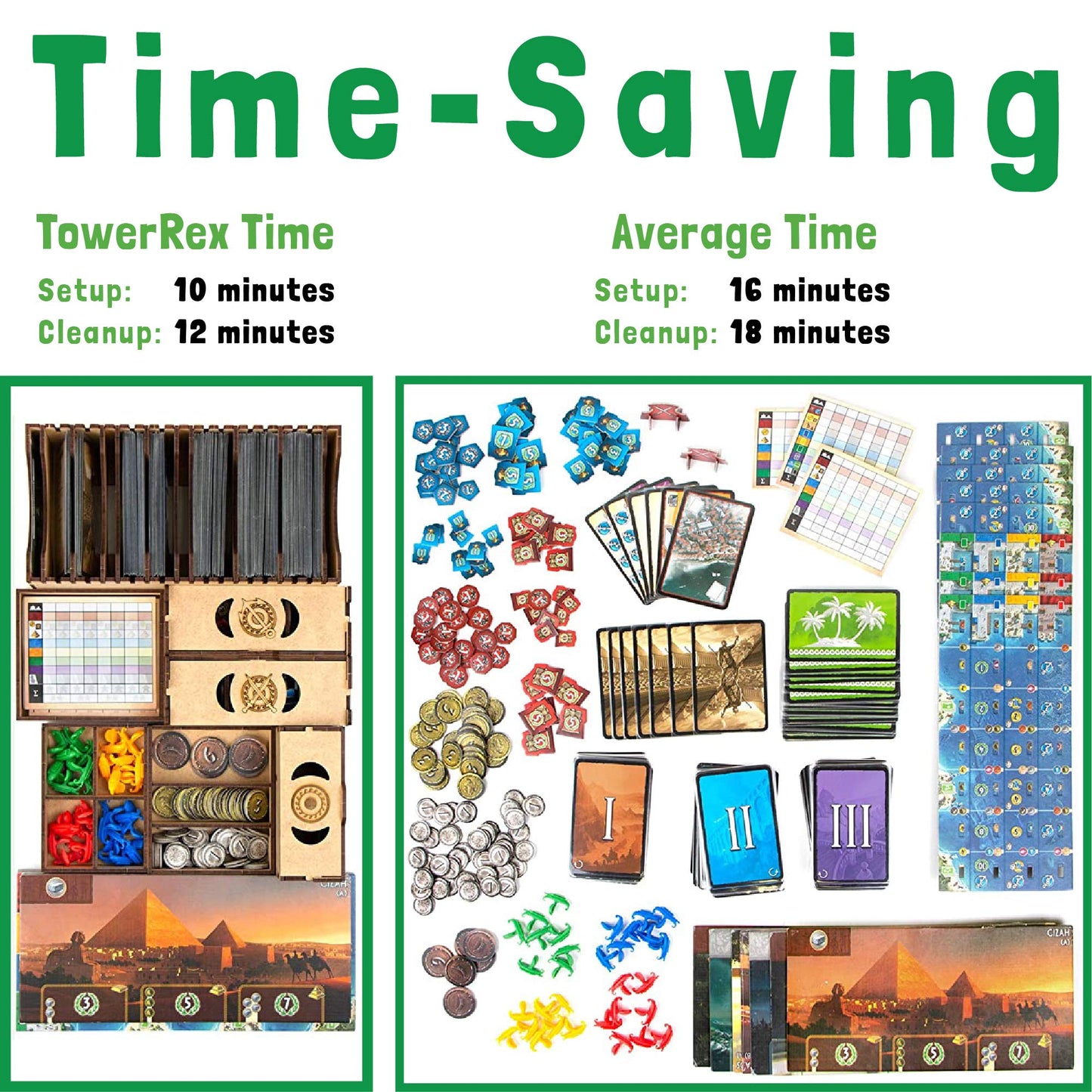 TowerRex Organizer for 7 Wonders 1st Ed and Cities, Armada, Leaders Expansions, Storage Insert for Board Game, Accessories Upgrade