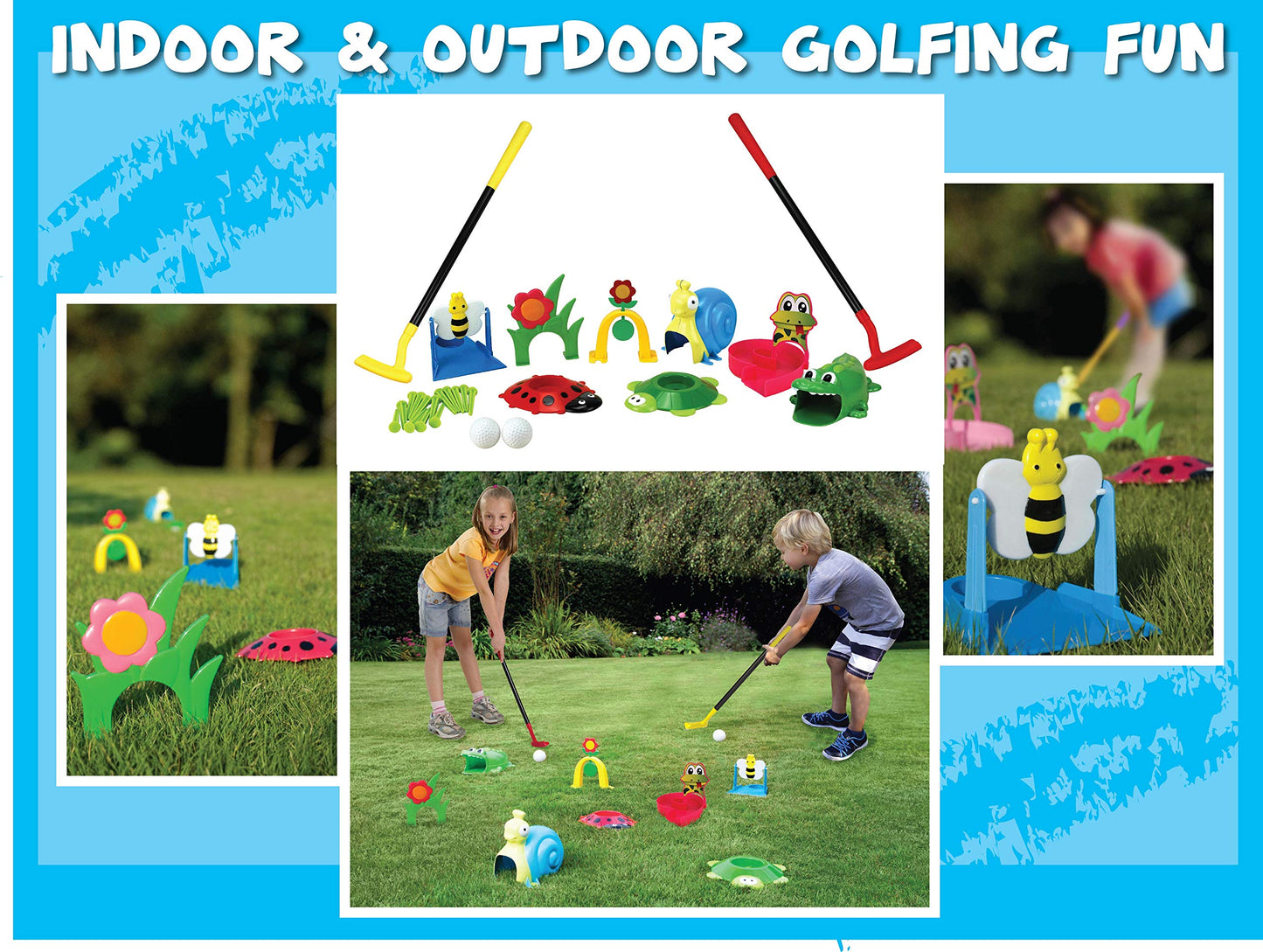 Party Hurray Children Golf Set, w/Golf Clubs, Practice Holes, Floral/Animal Obstacles, Golf Balls, Packed in Gift Box